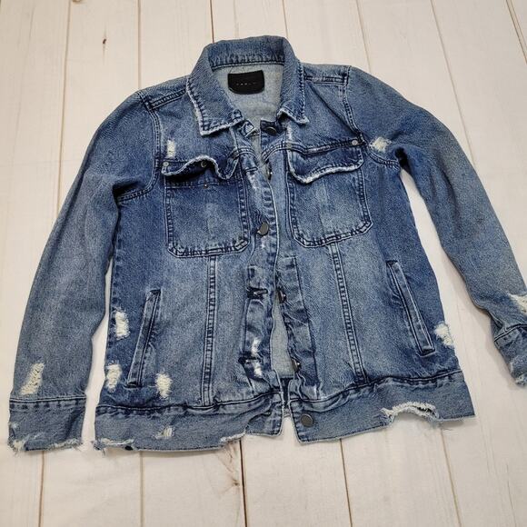 Blank NYC shredded distressed ripped jean denim jacket - Picture 1 of 10